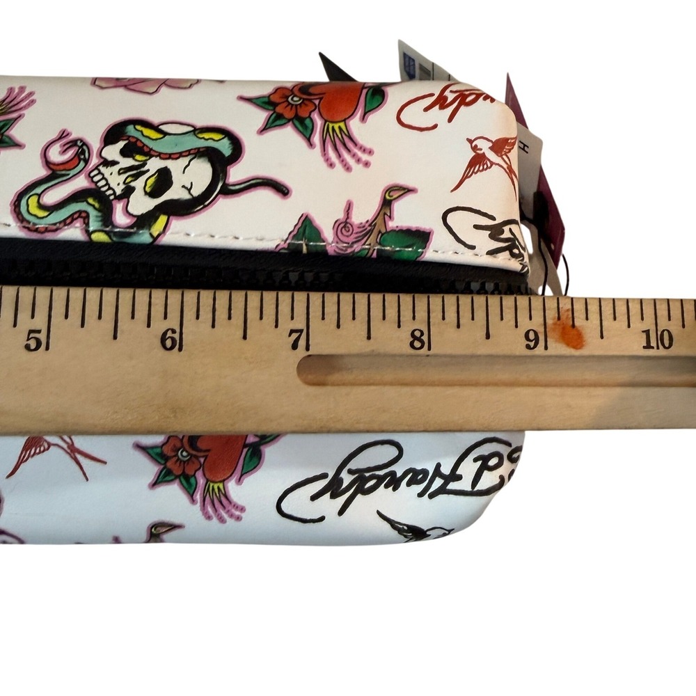 Ed Hardy Cosmetic Bag Womens White Tattoo Print‎ Skull Rose Y2K Travel Bag NWT View 6